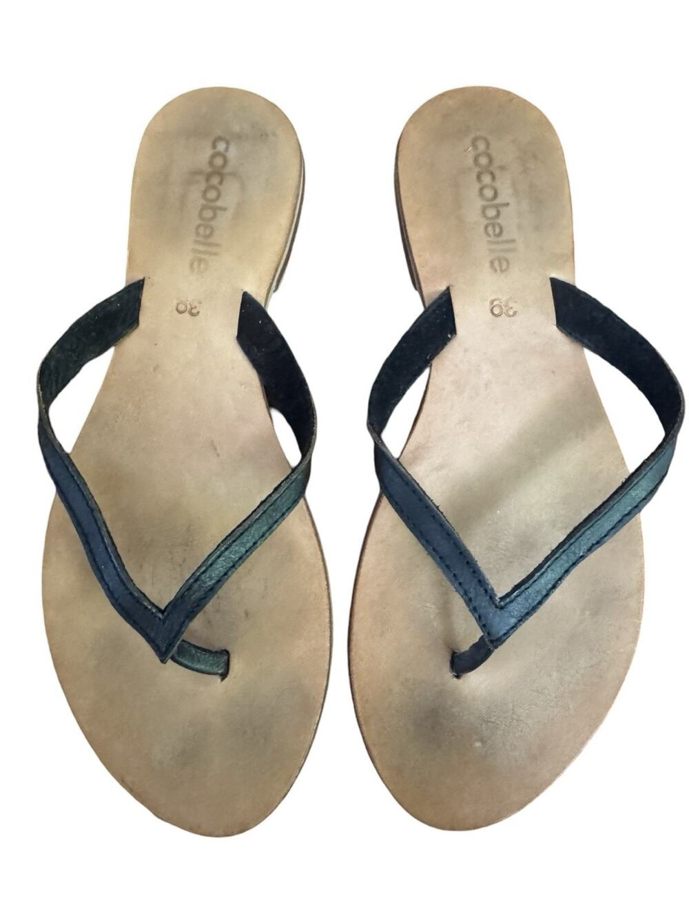 Cocobelle Handmade Italian Black Leather Slide Sandals, Size EUR 39 (US 8.5)